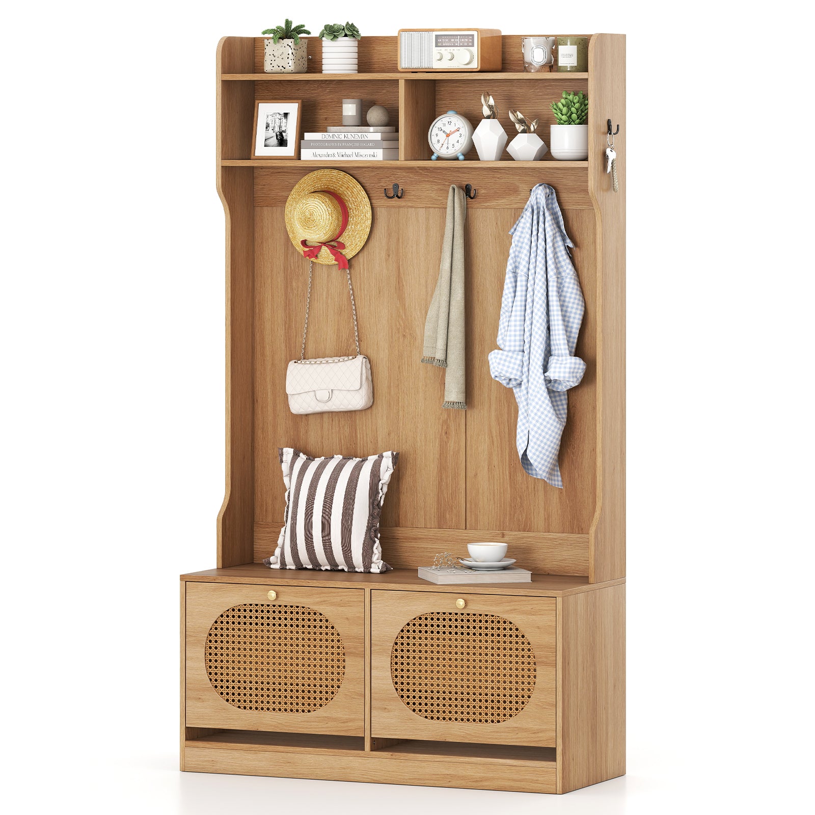 4-In-1 Hall Tree With Coat Rack, Flip Drawers, Natural Coat Racks & Hall Trees at Gallery Canada