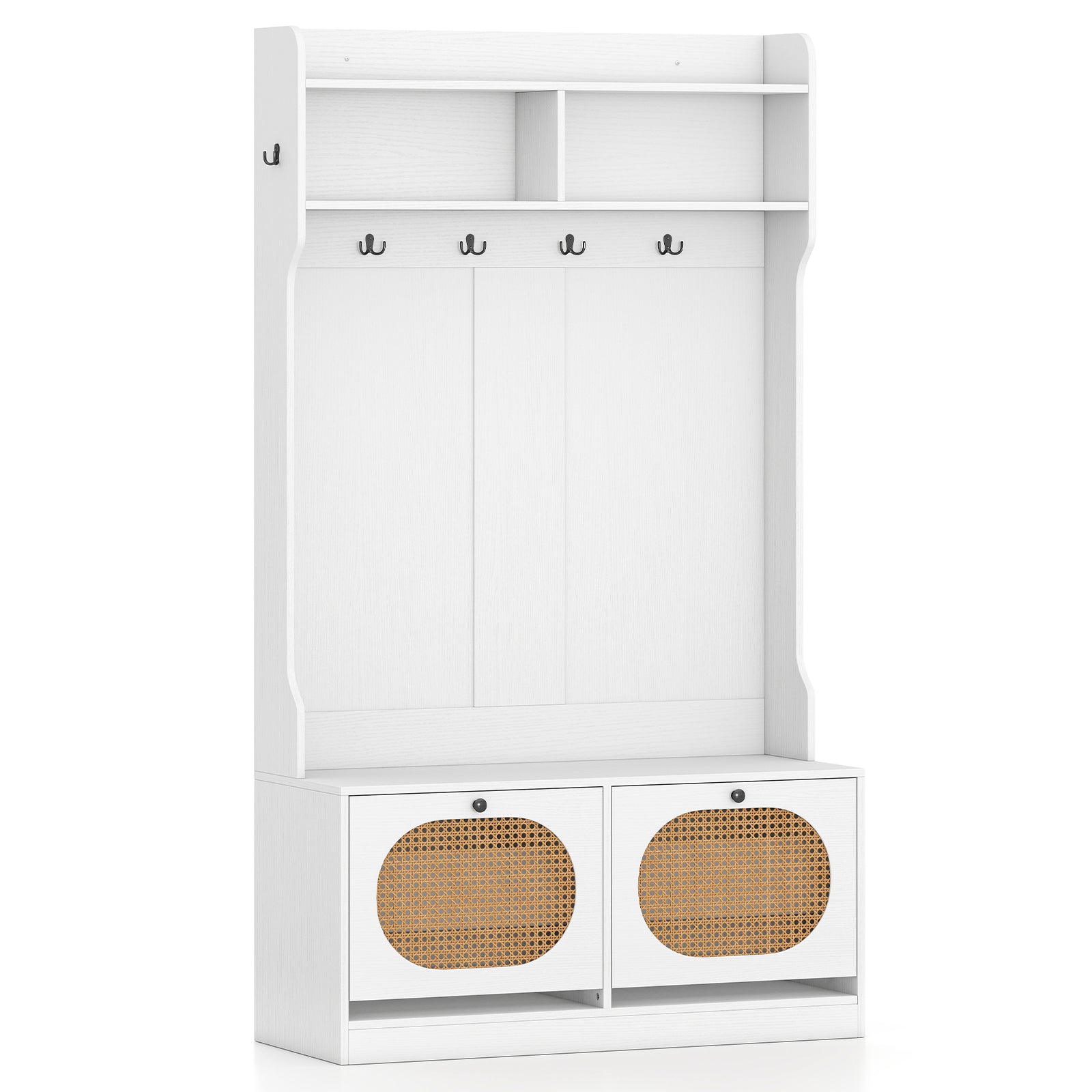 4-In-1 Hall Tree With Coat Rack, Flip Drawers, White Coat Racks & Hall Trees White at Gallery Canada