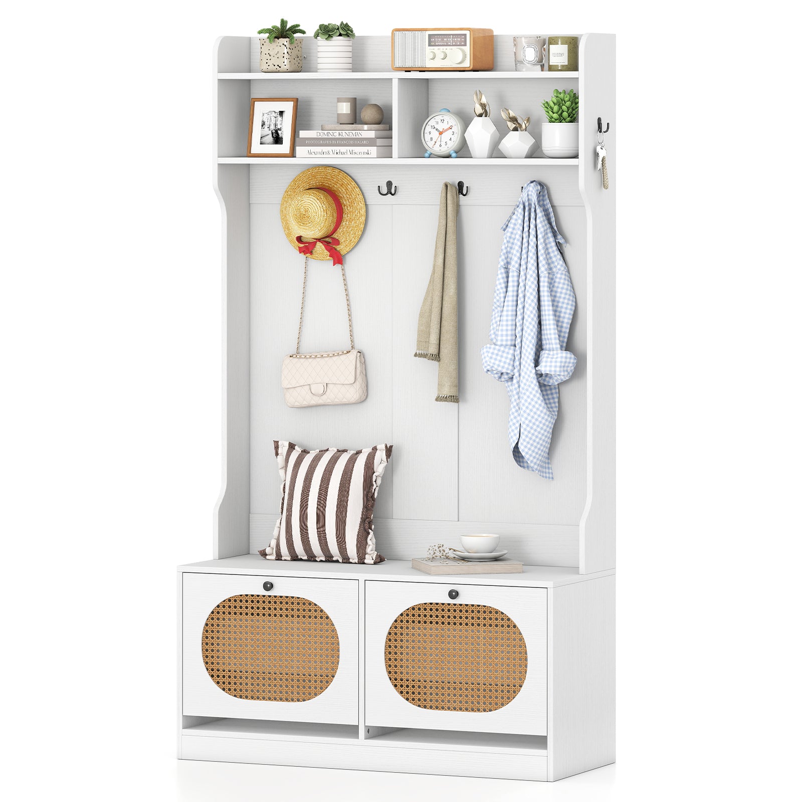 4-In-1 Hall Tree With Coat Rack, Flip Drawers, White Coat Racks & Hall Trees at Gallery Canada