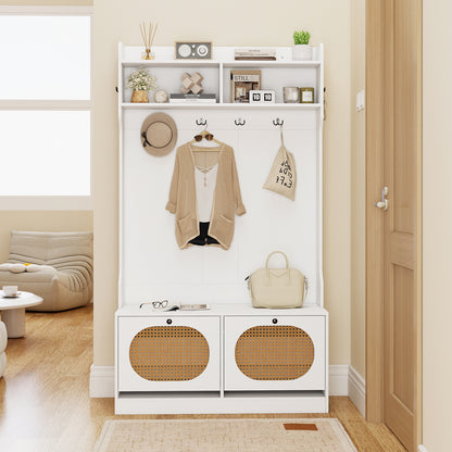 4-In-1 Hall Tree With Coat Rack, Flip Drawers, White Coat Racks & Hall Trees at Gallery Canada