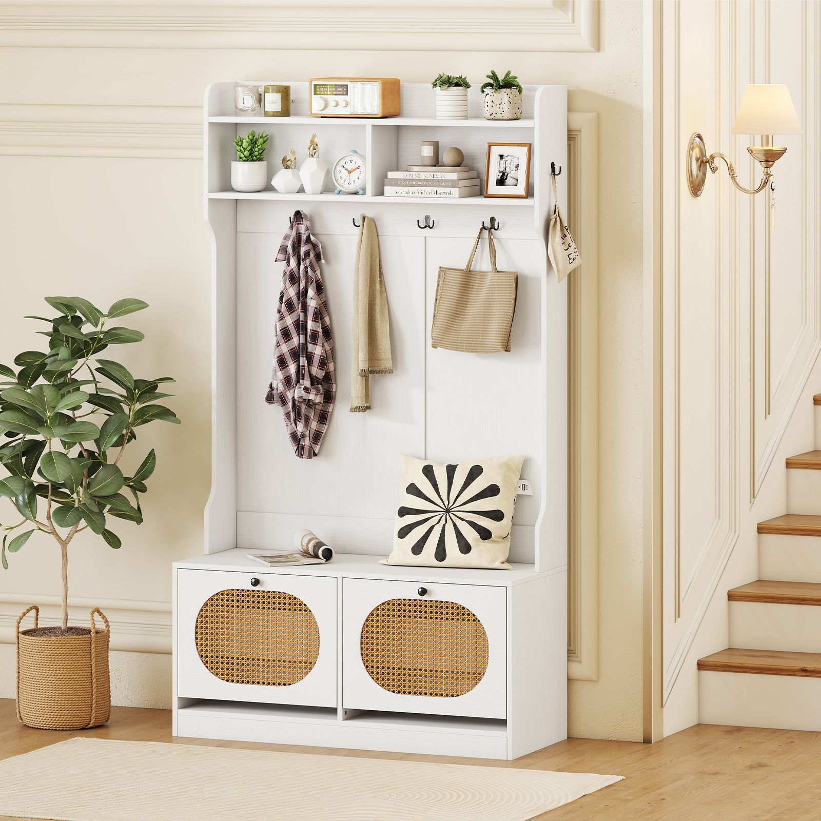 4-In-1 Hall Tree With Coat Rack, Flip Drawers, White Coat Racks & Hall Trees at Gallery Canada