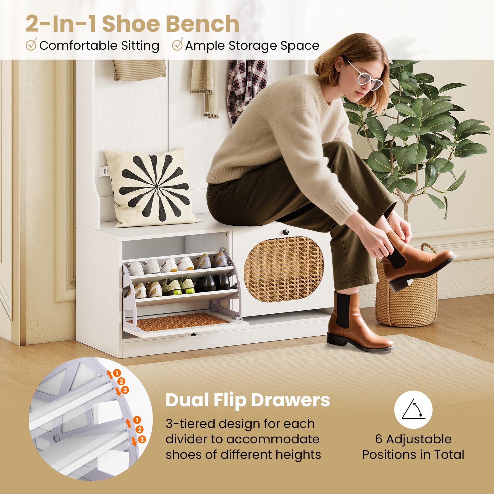 4-In-1 Hall Tree With Coat Rack, Flip Drawers, White Coat Racks & Hall Trees at Gallery Canada