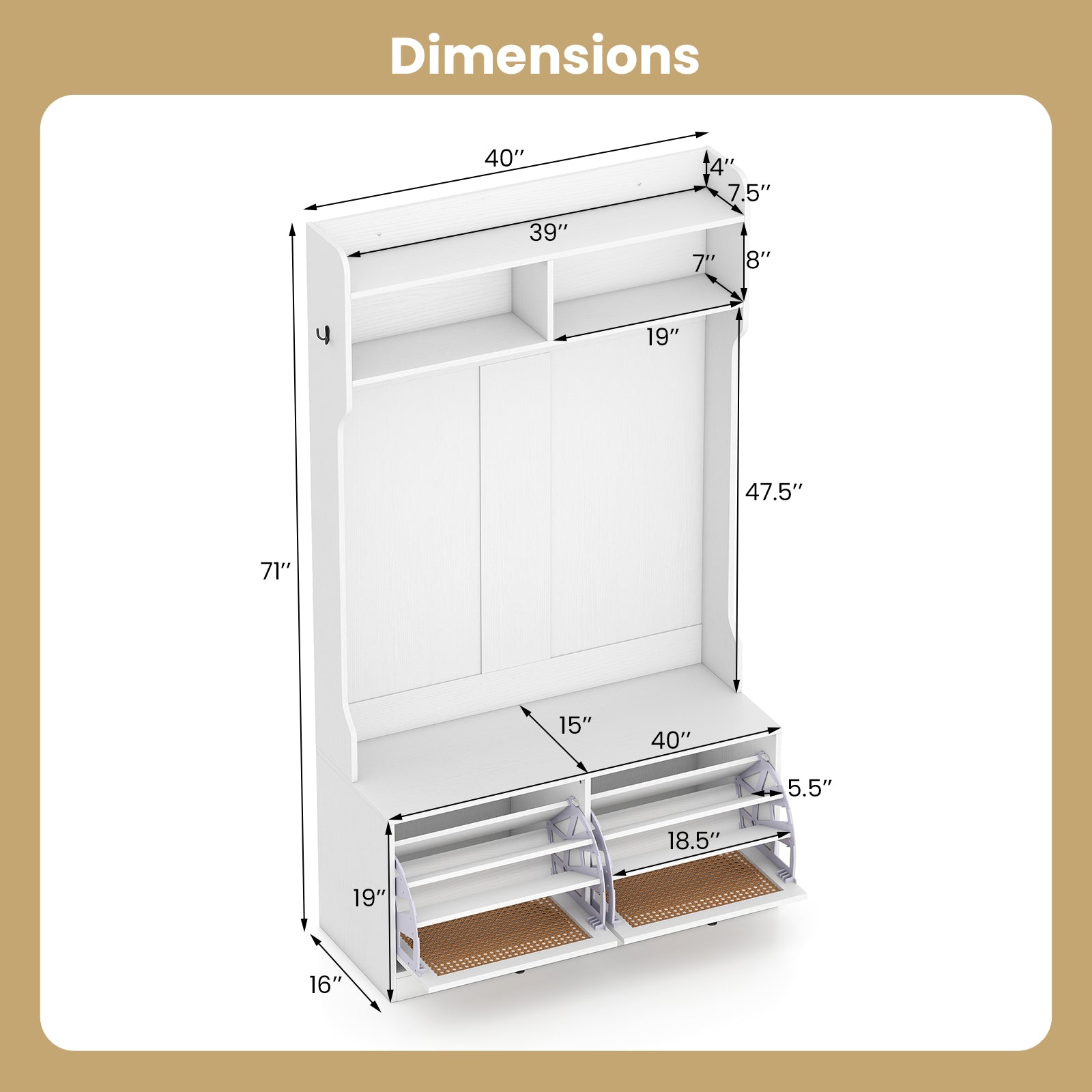 4-In-1 Hall Tree With Coat Rack, Flip Drawers, White Coat Racks & Hall Trees at Gallery Canada