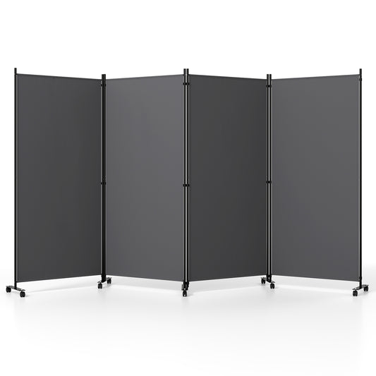 4 Panel Folding Privacy Screen With Wheels Room Dividers Gray at Gallery Canada