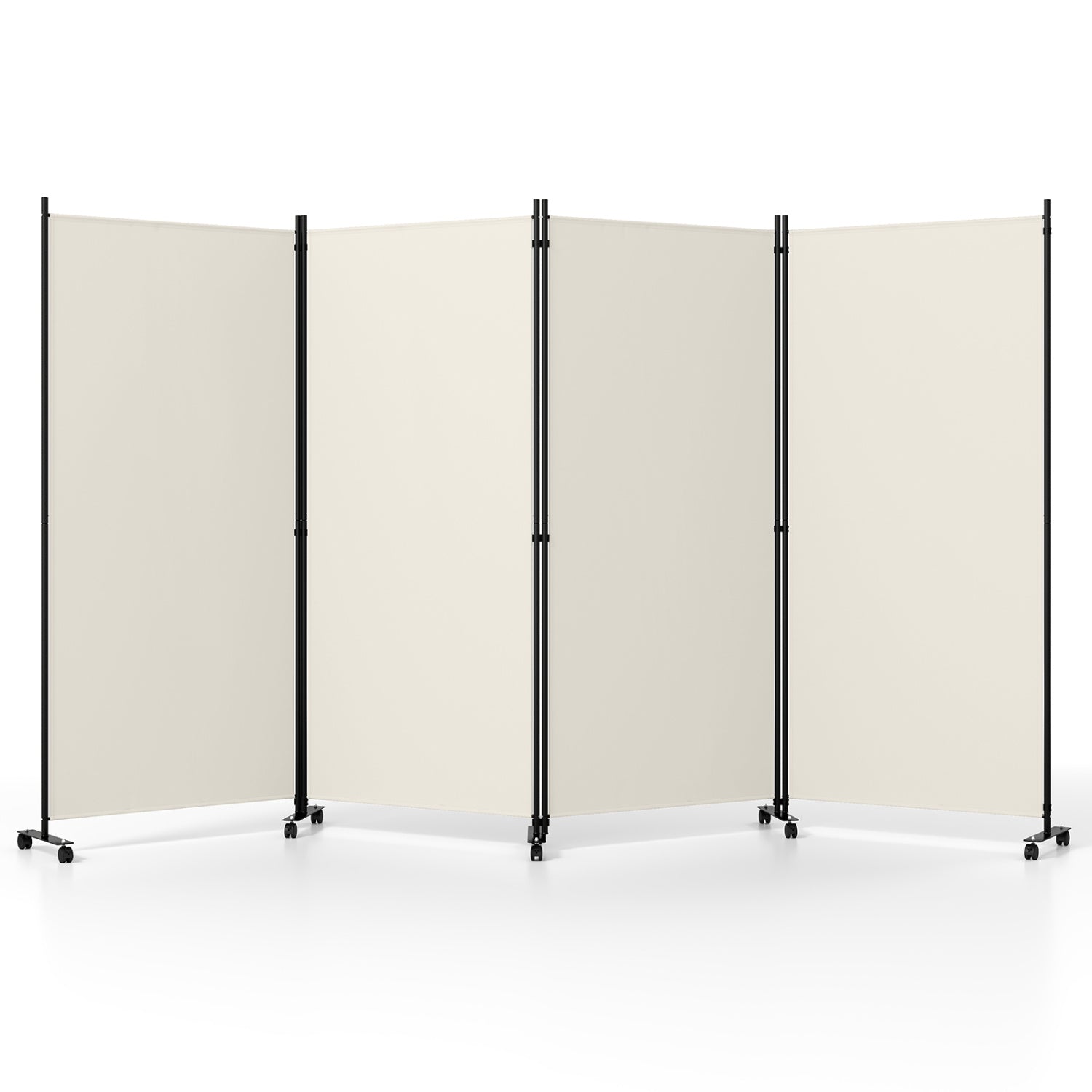 Four Panel Folding Privacy Screen, with Wheels, White Room Dividers White at Gallery Canada