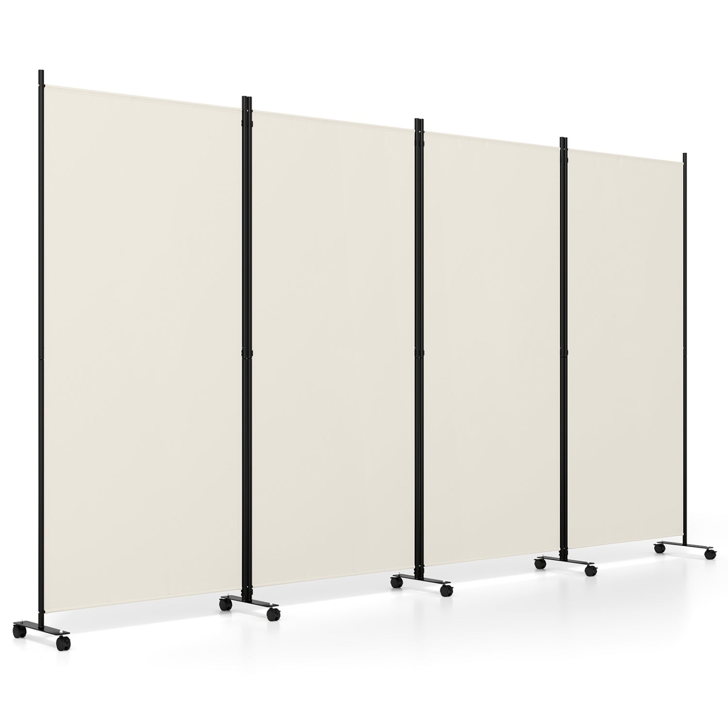 Four Panel Folding Privacy Screen, with Wheels, White Room Dividers at Gallery Canada
