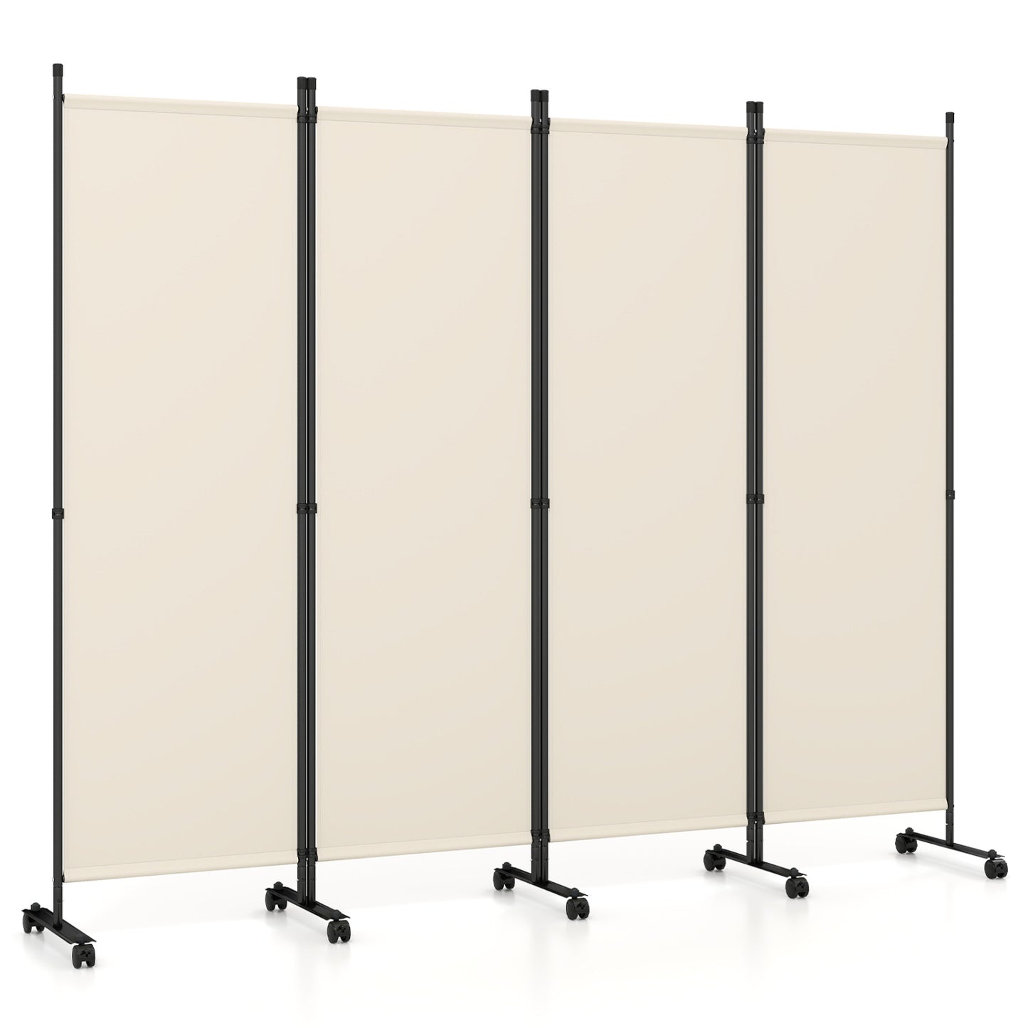 4-Panel Room Divider with Lockable Wheels for Living Room, Beige Room Dividers at Gallery Canada