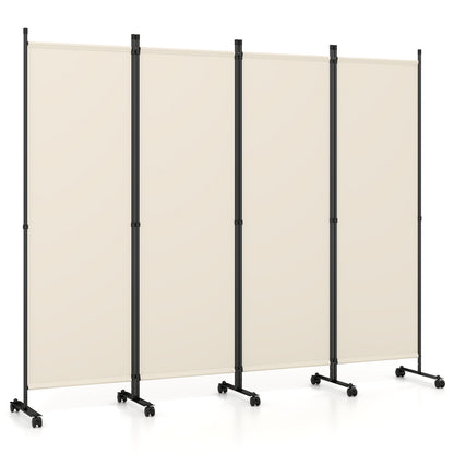 4-Panel Room Divider with Lockable Wheels for Living Room, Beige Room Dividers at Gallery Canada