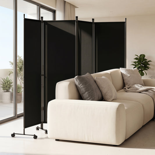 4-Panel Room Divider with Lockable Wheels for Living Room, Black Room Dividers Black at Gallery Canada