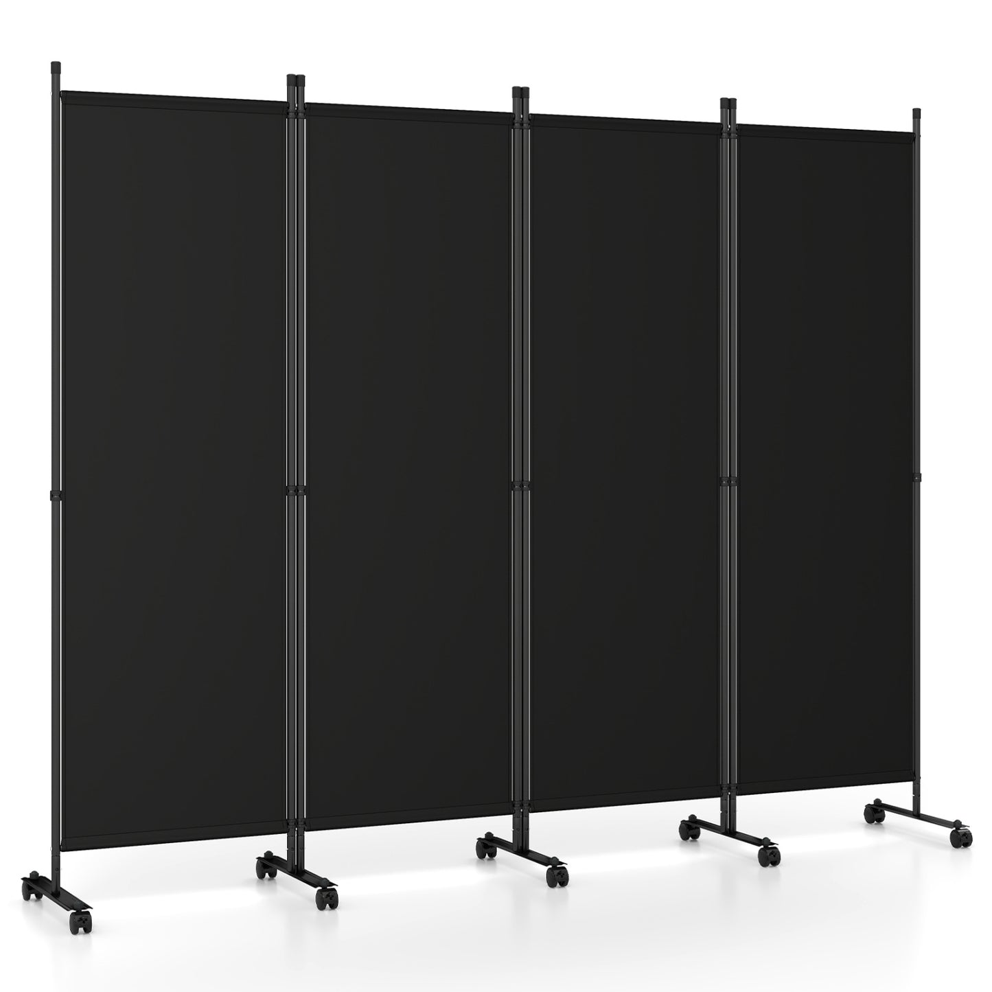4-Panel Room Divider with Lockable Wheels for Living Room, Black Room Dividers Black at Gallery Canada