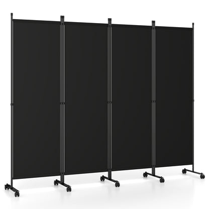 4-Panel Room Divider with Lockable Wheels for Living Room, Black Room Dividers Black at Gallery Canada