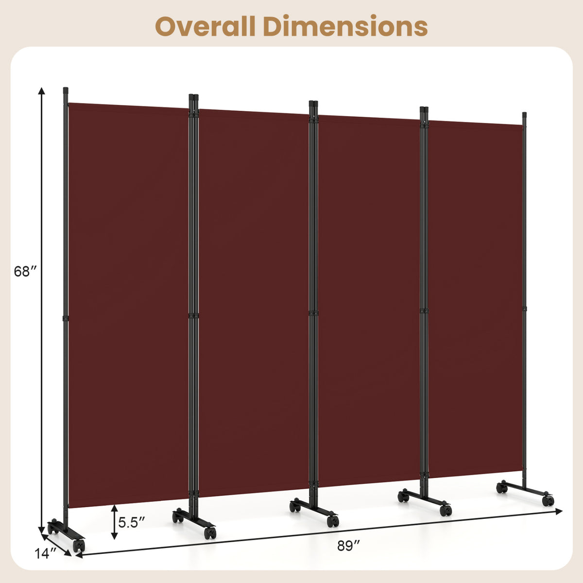 4-Panel Room Divider, Lockable Wheels, Coffee Room Dividers at Gallery Canada
