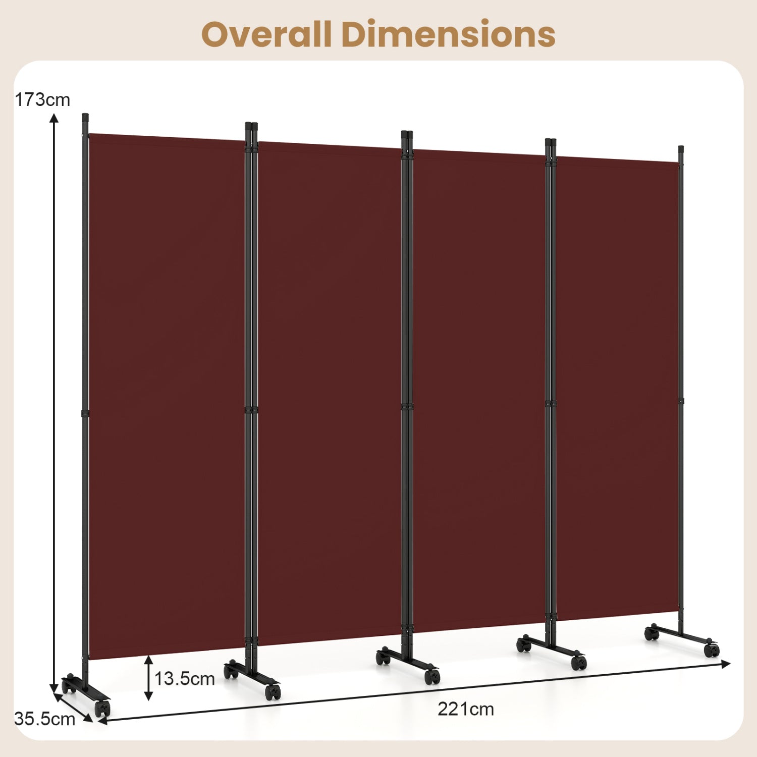 4-Panel Room Divider, Lockable Wheels, Coffee Room Dividers at Gallery Canada