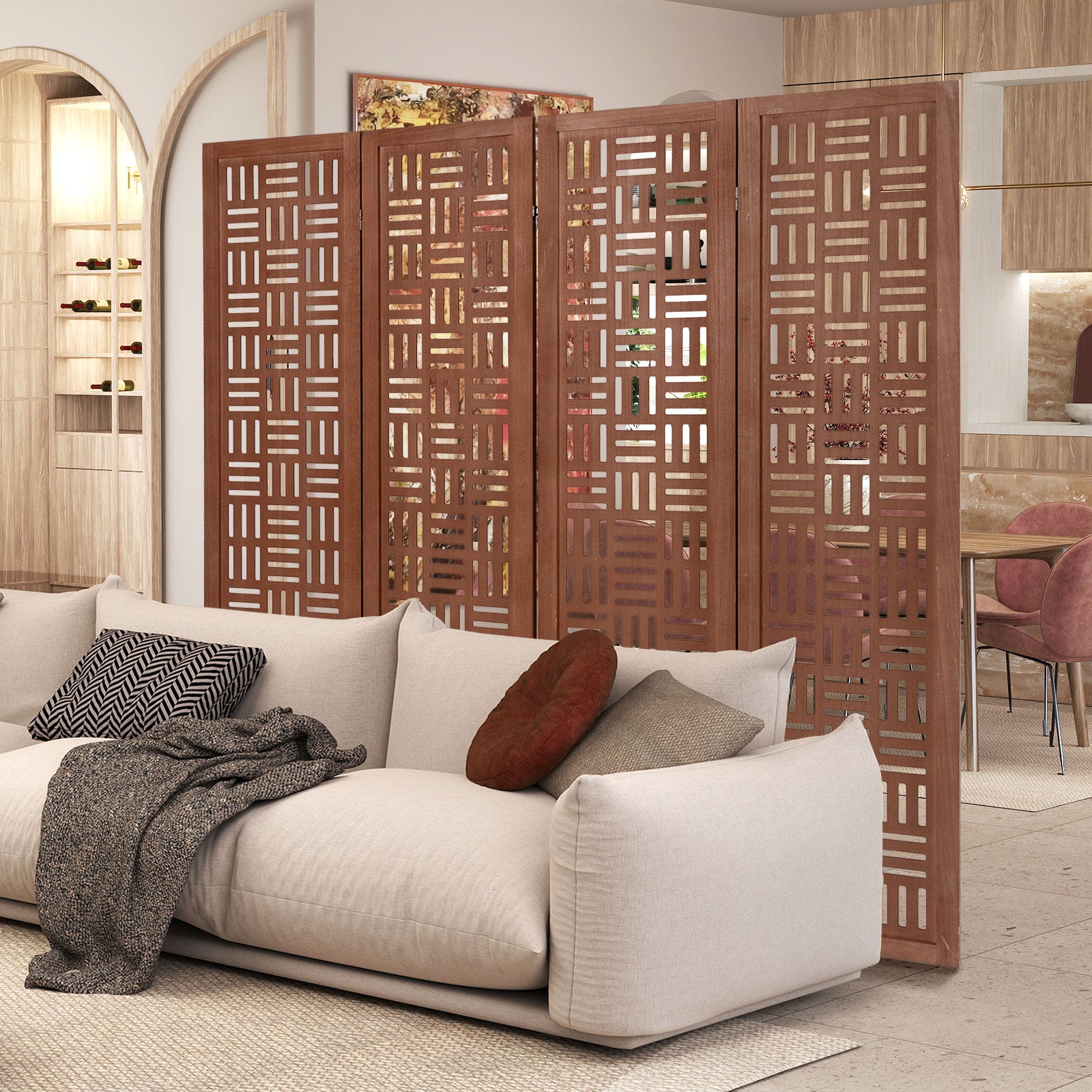 4-Panel Solid Wood Room Divider, Walnut Room Dividers at Gallery Canada