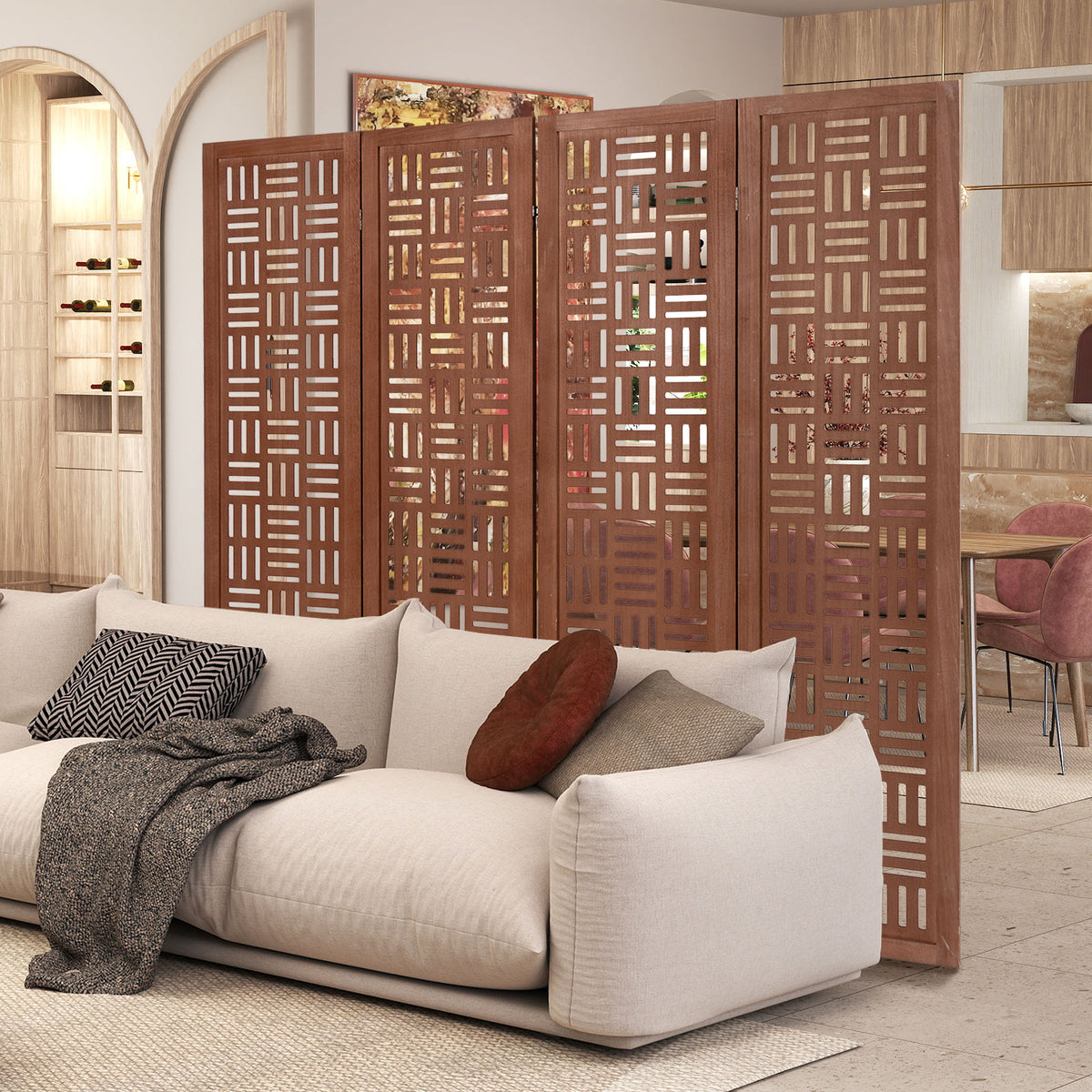 4-Panel Solid Wood Room Divider, Walnut Room Dividers at Gallery Canada