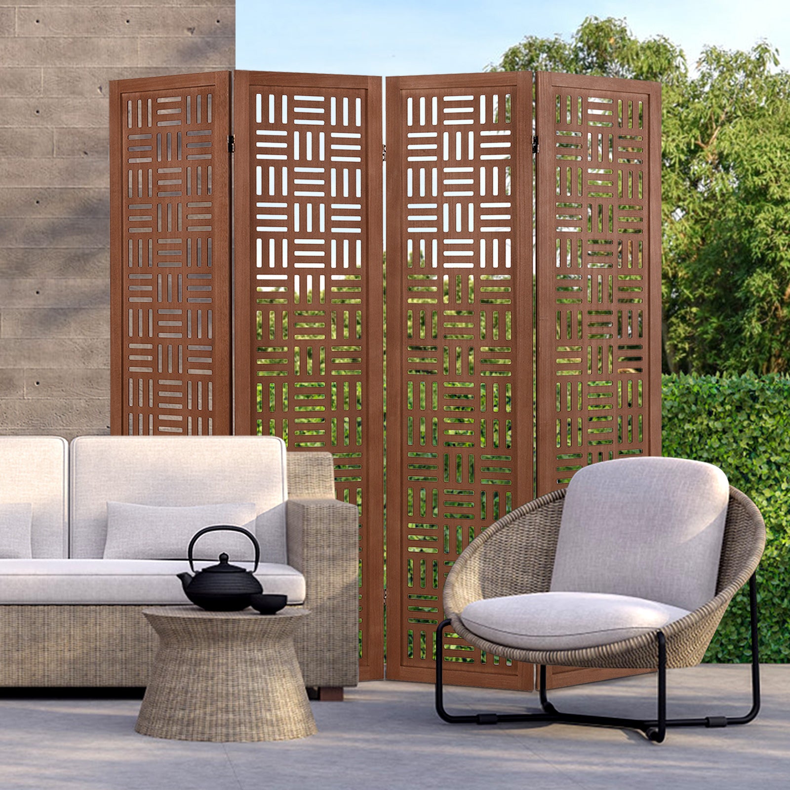 4-Panel Solid Wood Room Divider, Walnut Room Dividers at Gallery Canada