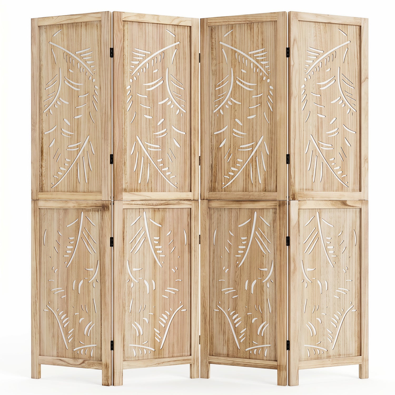 4-Panel Wooden Room Divider, Palm Leaf Design, Paulownia Frame Room Dividers Natural at Gallery Canada