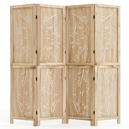4-Panel Wooden Room Divider, Palm Leaf Design, Paulownia Frame Room Dividers Natural at Gallery Canada