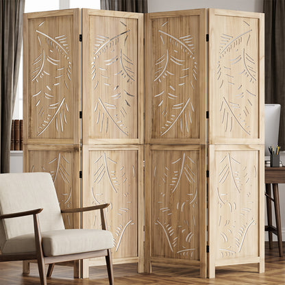 4-Panel Wooden Room Divider, Palm Leaf Design, Paulownia Frame Room Dividers at Gallery Canada
