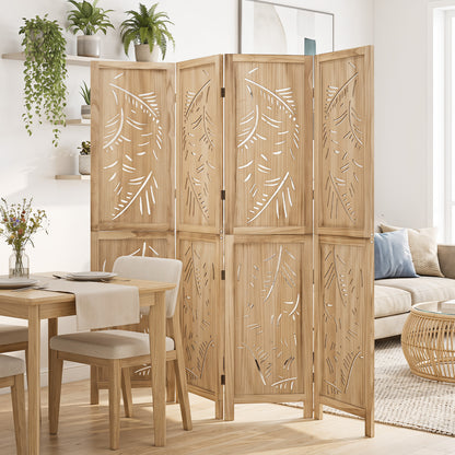 4-Panel Wooden Room Divider, Palm Leaf Design, Paulownia Frame Room Dividers at Gallery Canada