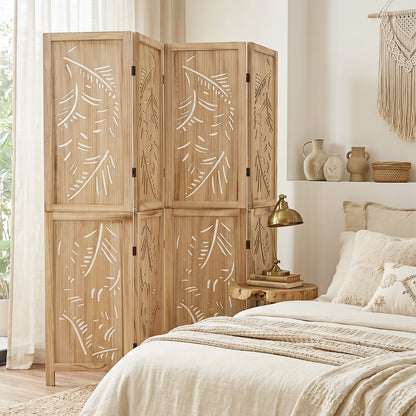 4-Panel Wooden Room Divider, Palm Leaf Design, Paulownia Frame Room Dividers at Gallery Canada
