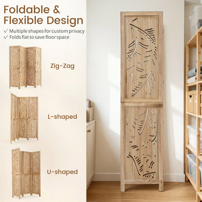 4-Panel Wooden Room Divider, Palm Leaf Design, Paulownia Frame Room Dividers at Gallery Canada