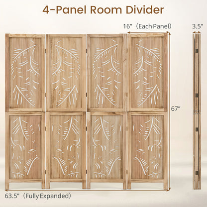 4-Panel Wooden Room Divider, Palm Leaf Design, Paulownia Frame Room Dividers at Gallery Canada