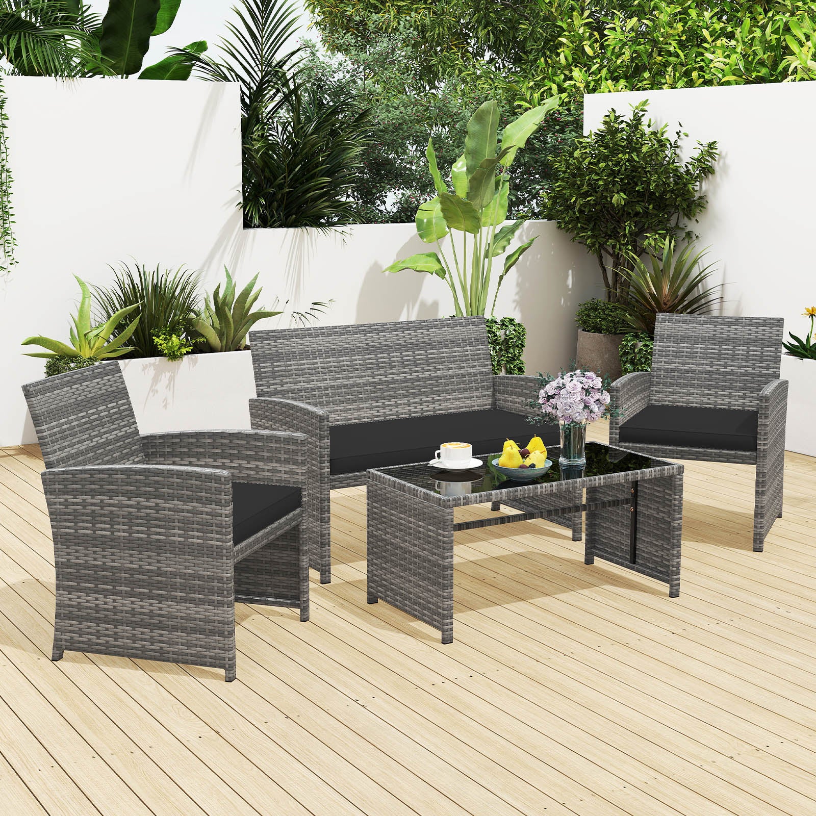 4 Piece Patio Conversation Set, Rattan Chair Loveseat Table, Black Patio Conversation Sets at Gallery Canada