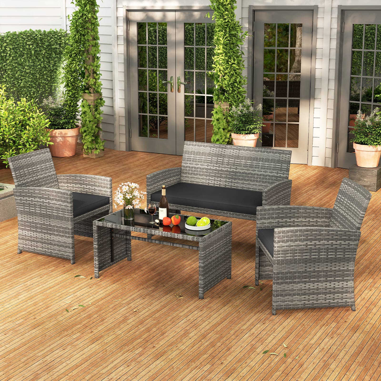 4 Piece Patio Conversation Set, Rattan Chair Loveseat Table, Black Patio Conversation Sets at Gallery Canada
