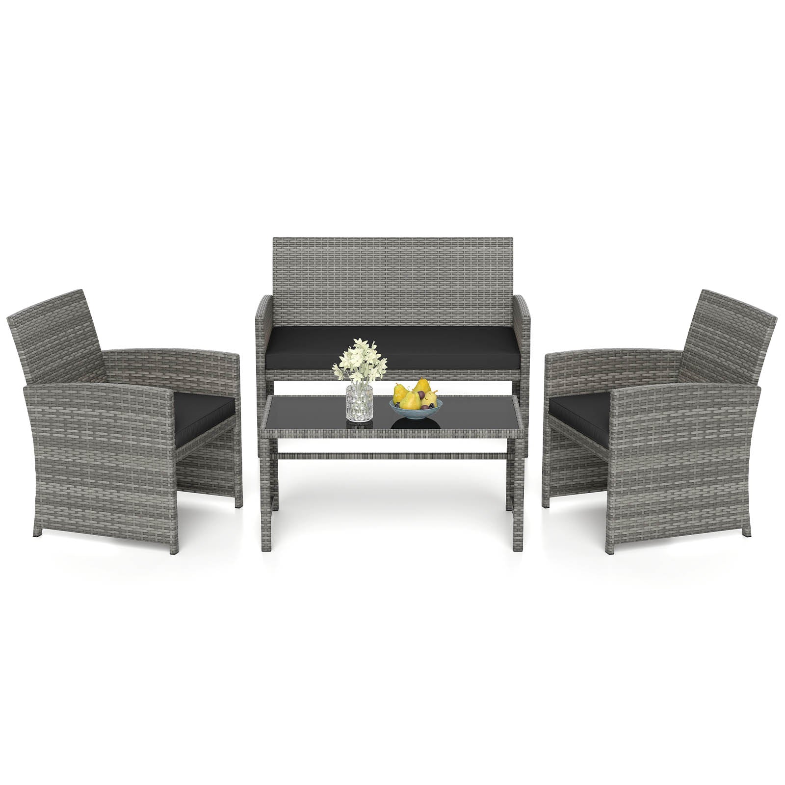 4 Piece Patio Conversation Set, Rattan Chair Loveseat Table, Black Patio Conversation Sets Black at Gallery Canada