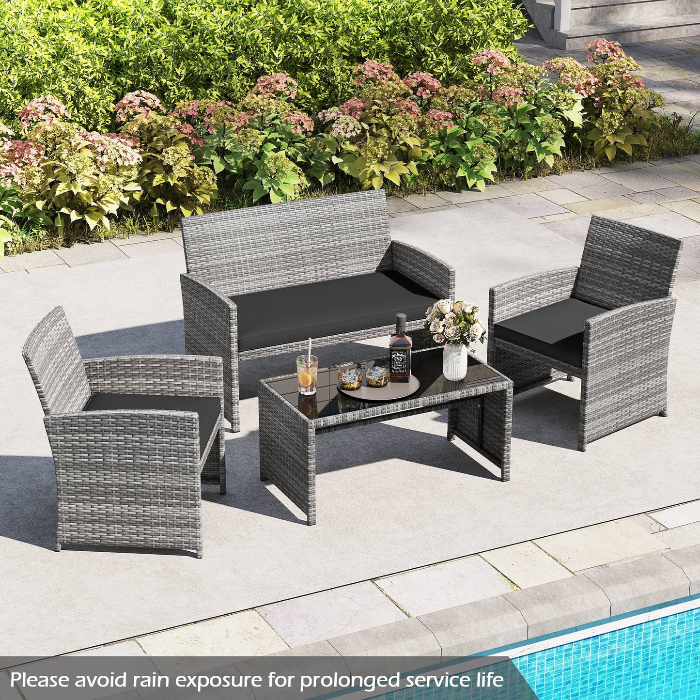 4 Piece Patio Conversation Set, Rattan Chair Loveseat Table, Black Patio Conversation Sets at Gallery Canada