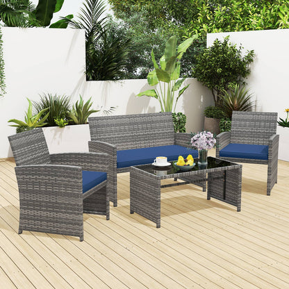 4 Piece Patio Conversation Set, Rattan Chair Loveseat Table, Navy Patio Conversation Sets at Gallery Canada