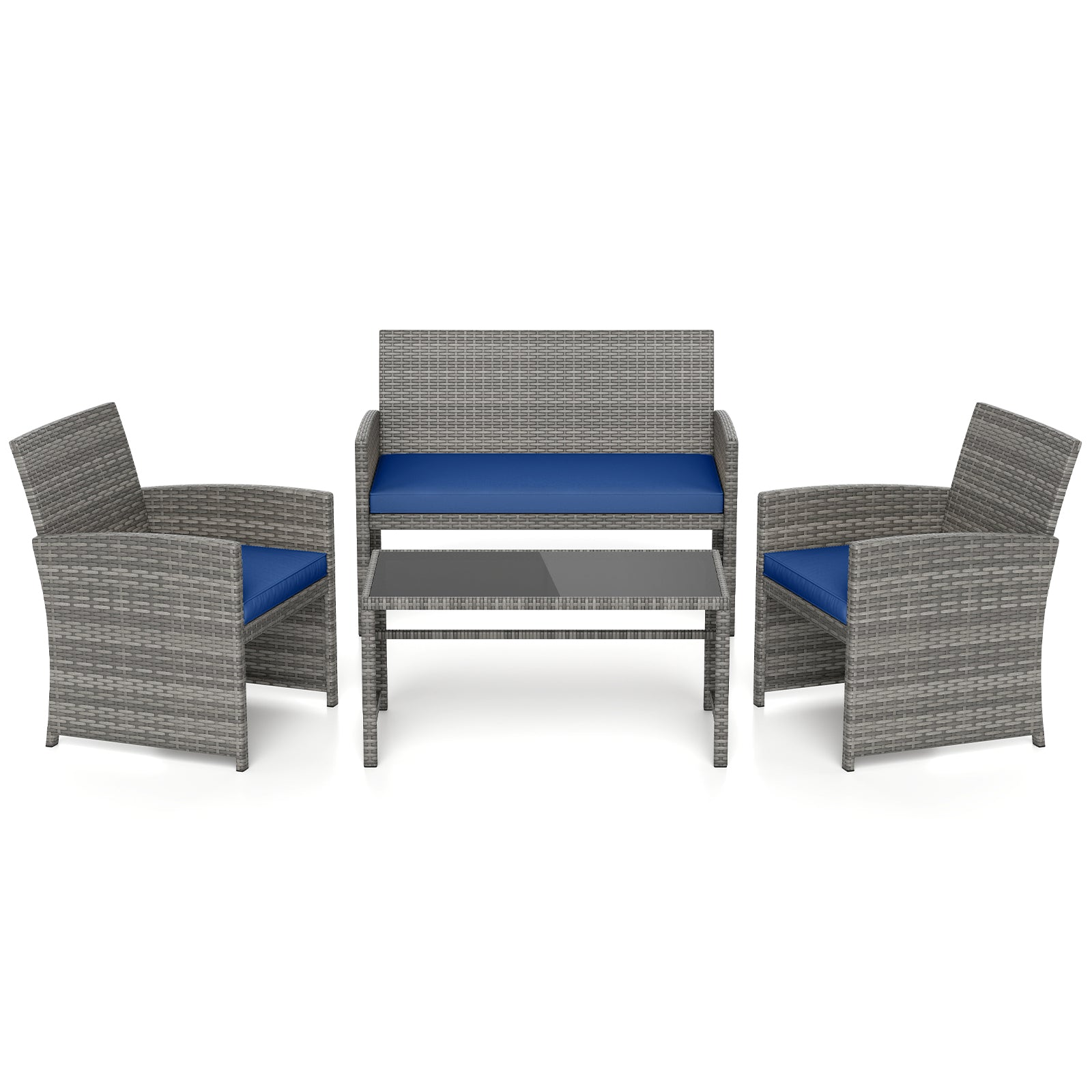 4 Piece Patio Conversation Set, Rattan Chair Loveseat Table, Navy Patio Conversation Sets at Gallery Canada