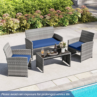 4 Piece Patio Conversation Set, Rattan Chair Loveseat Table, Navy Patio Conversation Sets at Gallery Canada
