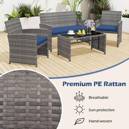 4 Piece Patio Conversation Set, Rattan Chair Loveseat Table, Navy Patio Conversation Sets at Gallery Canada
