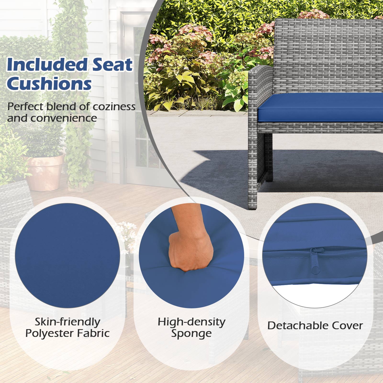 4 Piece Patio Conversation Set, Rattan Chair Loveseat Table, Navy Patio Conversation Sets at Gallery Canada