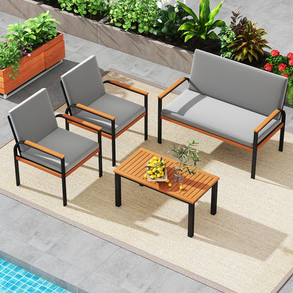 4 Piece Patio Furniture Set, Coffee Table, Loveseat, Removable Cushions, Gray Patio Conversation Sets at Gallery Canada