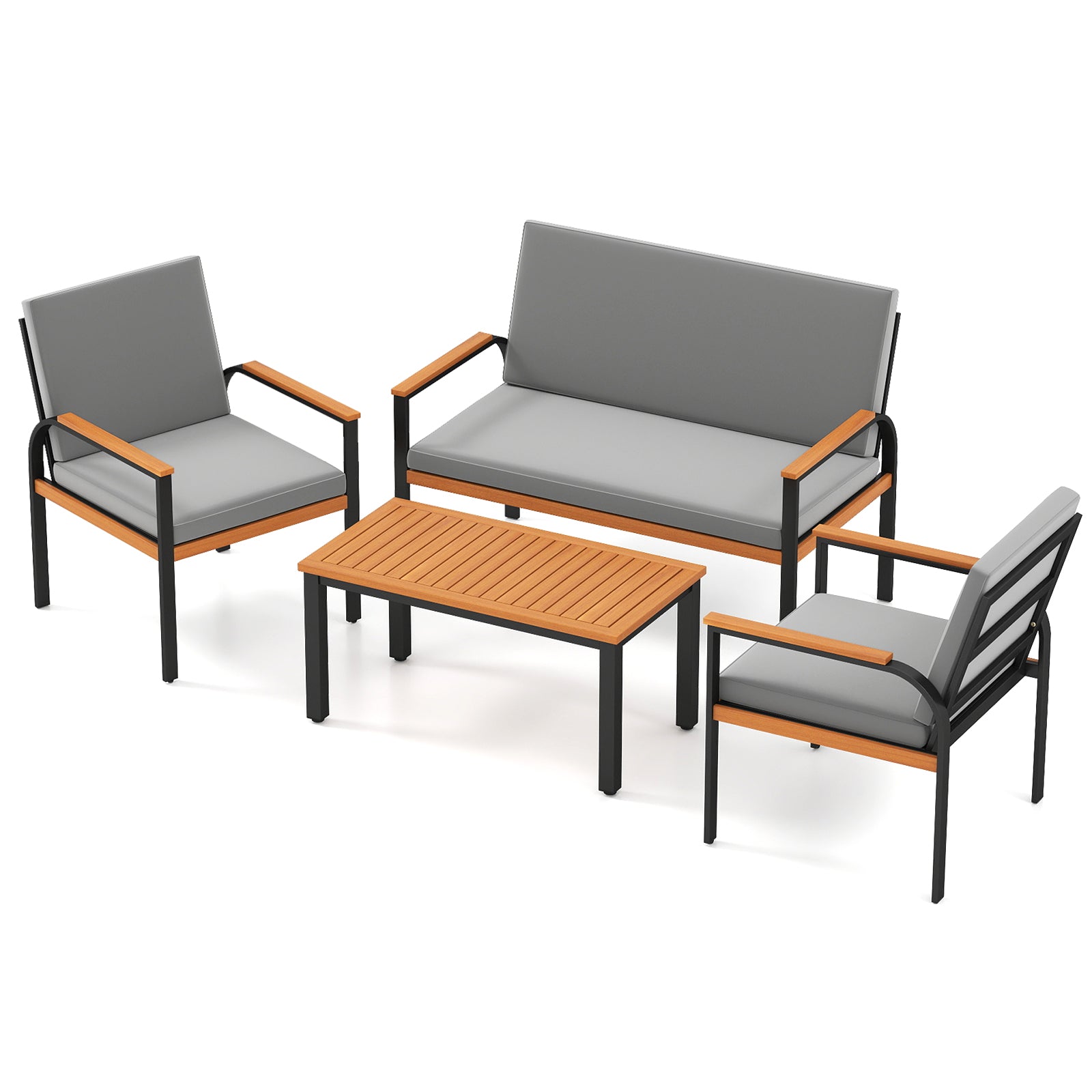 4 Piece Patio Furniture Set, Coffee Table, Loveseat, Removable Cushions, Gray Patio Conversation Sets at Gallery Canada
