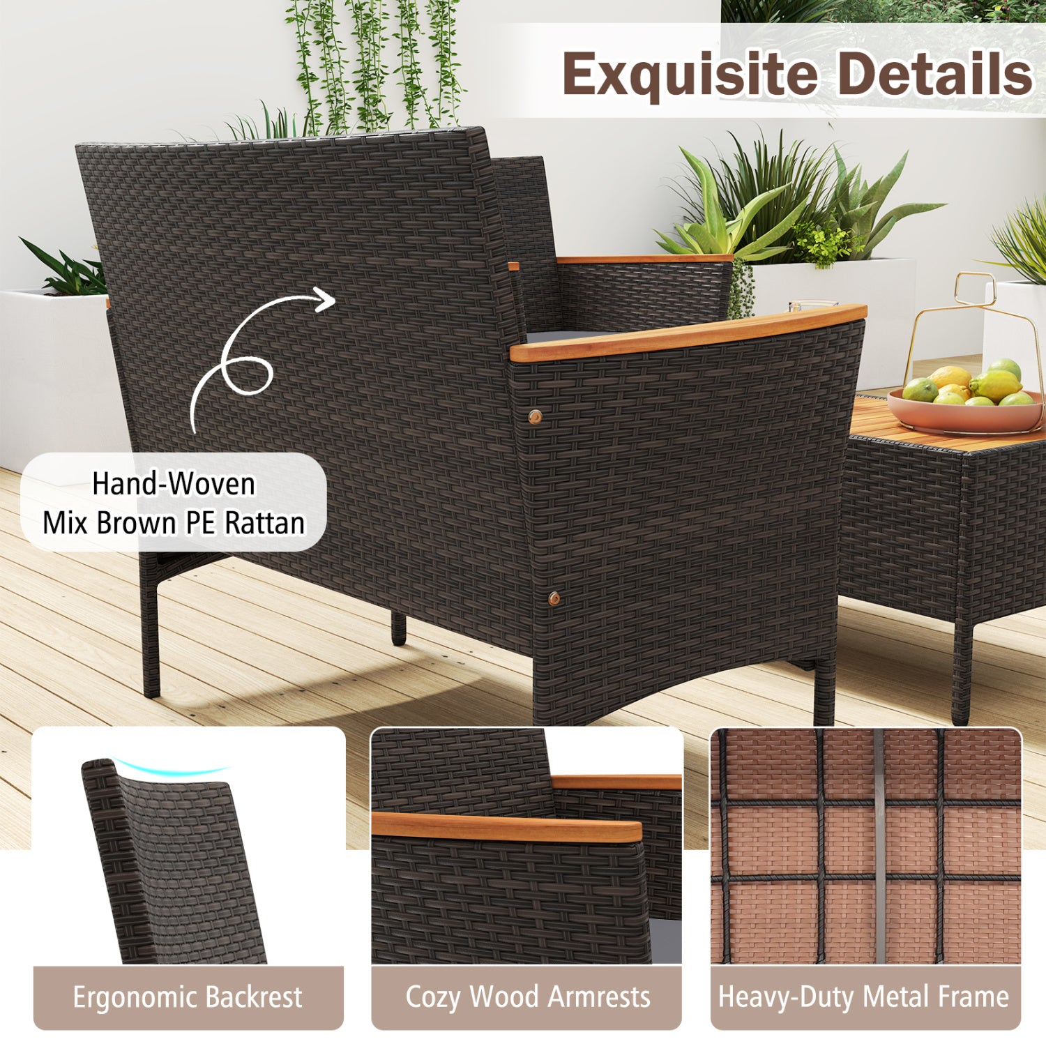 4 Piece Patio Wicker Sofa Set, 2 Rattan Chairs, Loveseat With Table, Grey Patio Conversation Sets at Gallery Canada