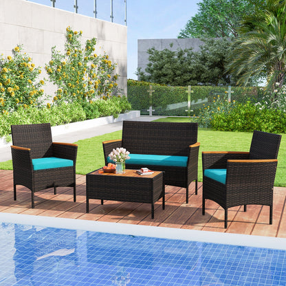 4-Piece Patio Wicker Sofa Set, Rattan Chairs, Loveseat, Table, Turquoise Patio Conversation Sets at Gallery Canada