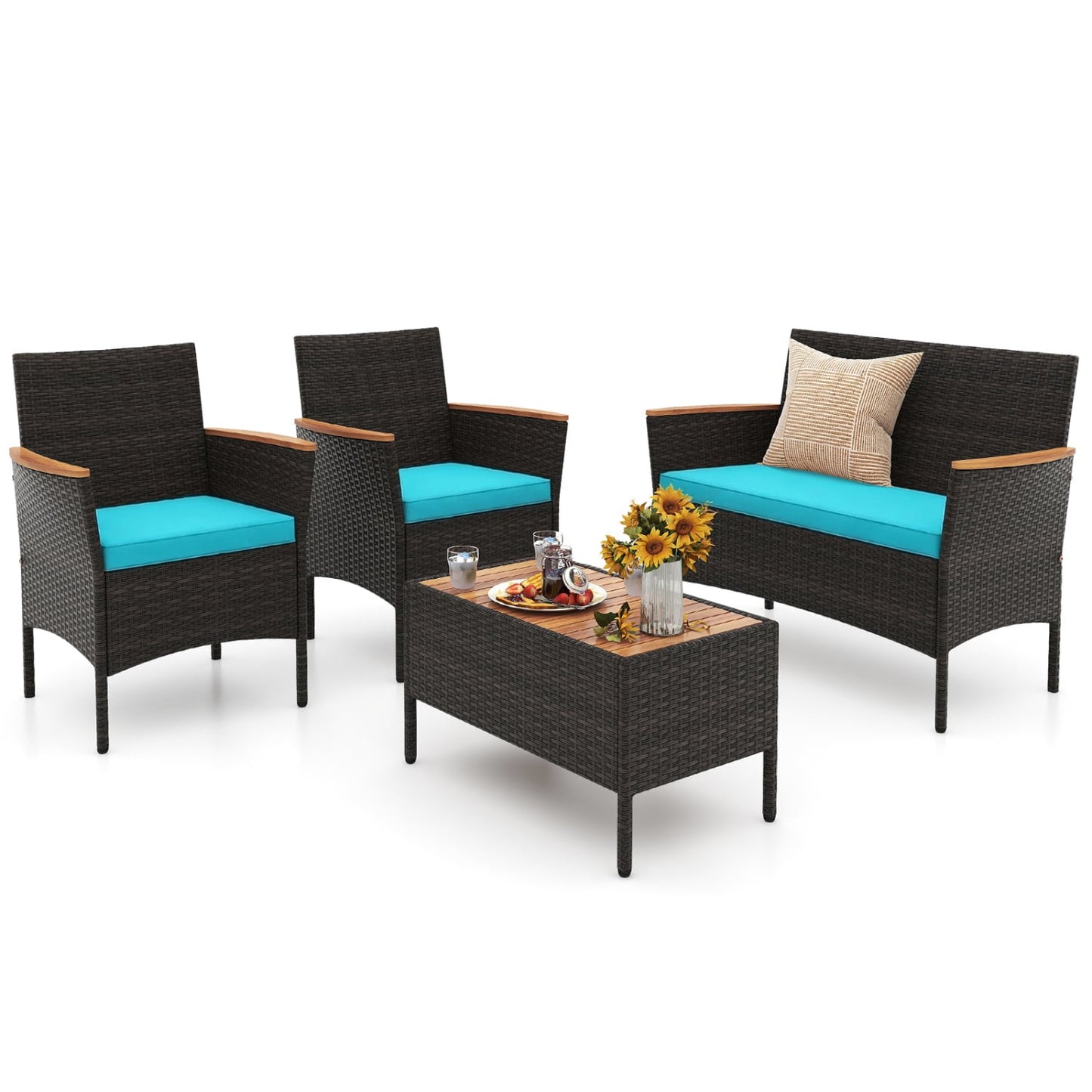 4-Piece Patio Wicker Sofa Set, Rattan Chairs, Loveseat, Table, Turquoise Patio Conversation Sets at Gallery Canada