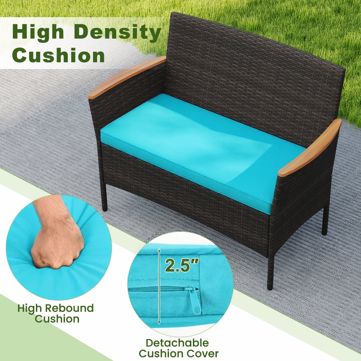 4-Piece Patio Wicker Sofa Set, Rattan Chairs, Loveseat, Table, Turquoise Patio Conversation Sets at Gallery Canada