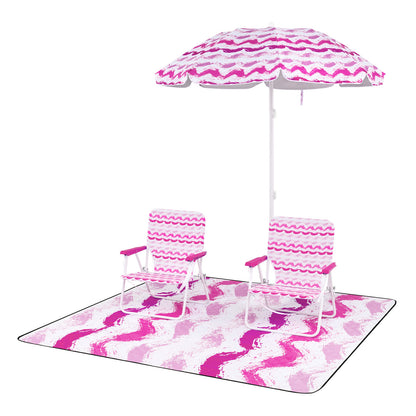 4 Pieces Beach Umbrella Set with 2 Foldable Chairs and Picnic Blanket, Pink Outdoor Umbrellas Pink at Gallery Canada