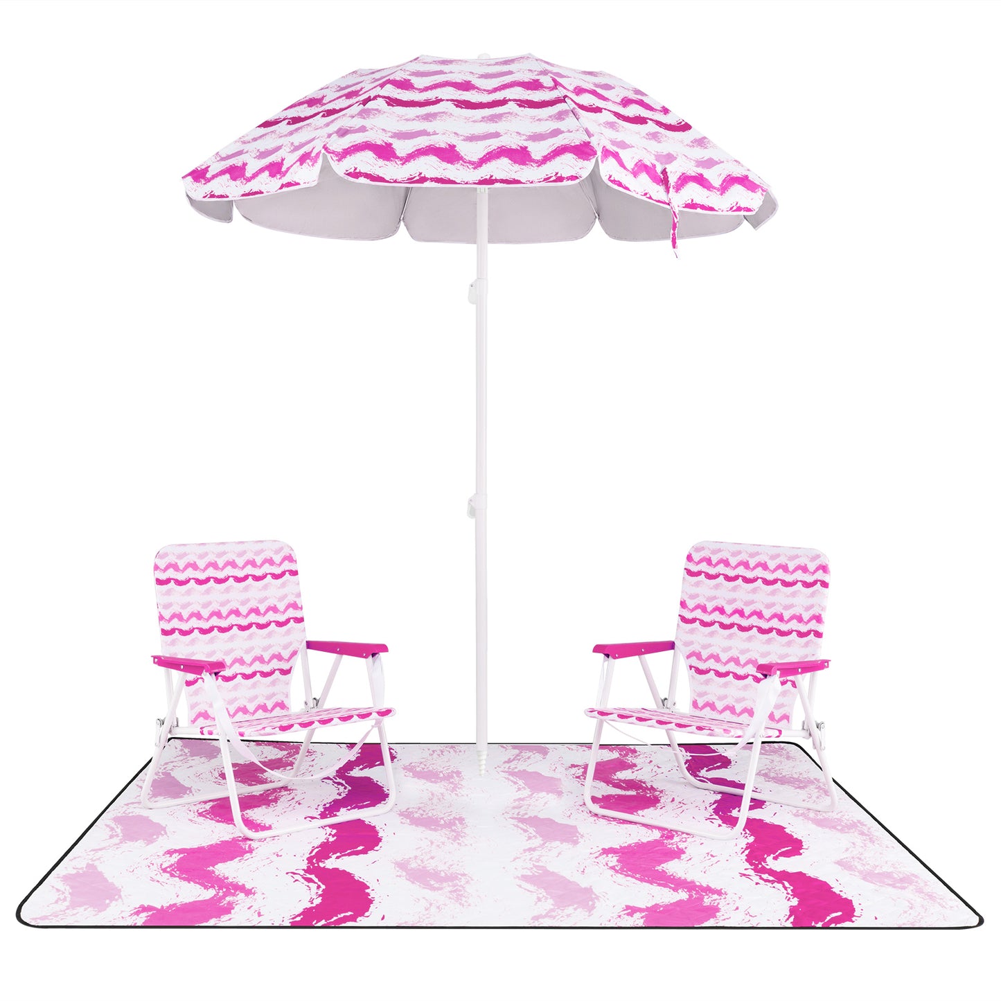 4 Pieces Beach Umbrella Set with 2 Foldable Chairs and Picnic Blanket, Pink Outdoor Umbrellas at Gallery Canada