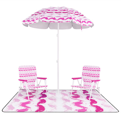 4 Pieces Beach Umbrella Set with 2 Foldable Chairs and Picnic Blanket, Pink Outdoor Umbrellas at Gallery Canada