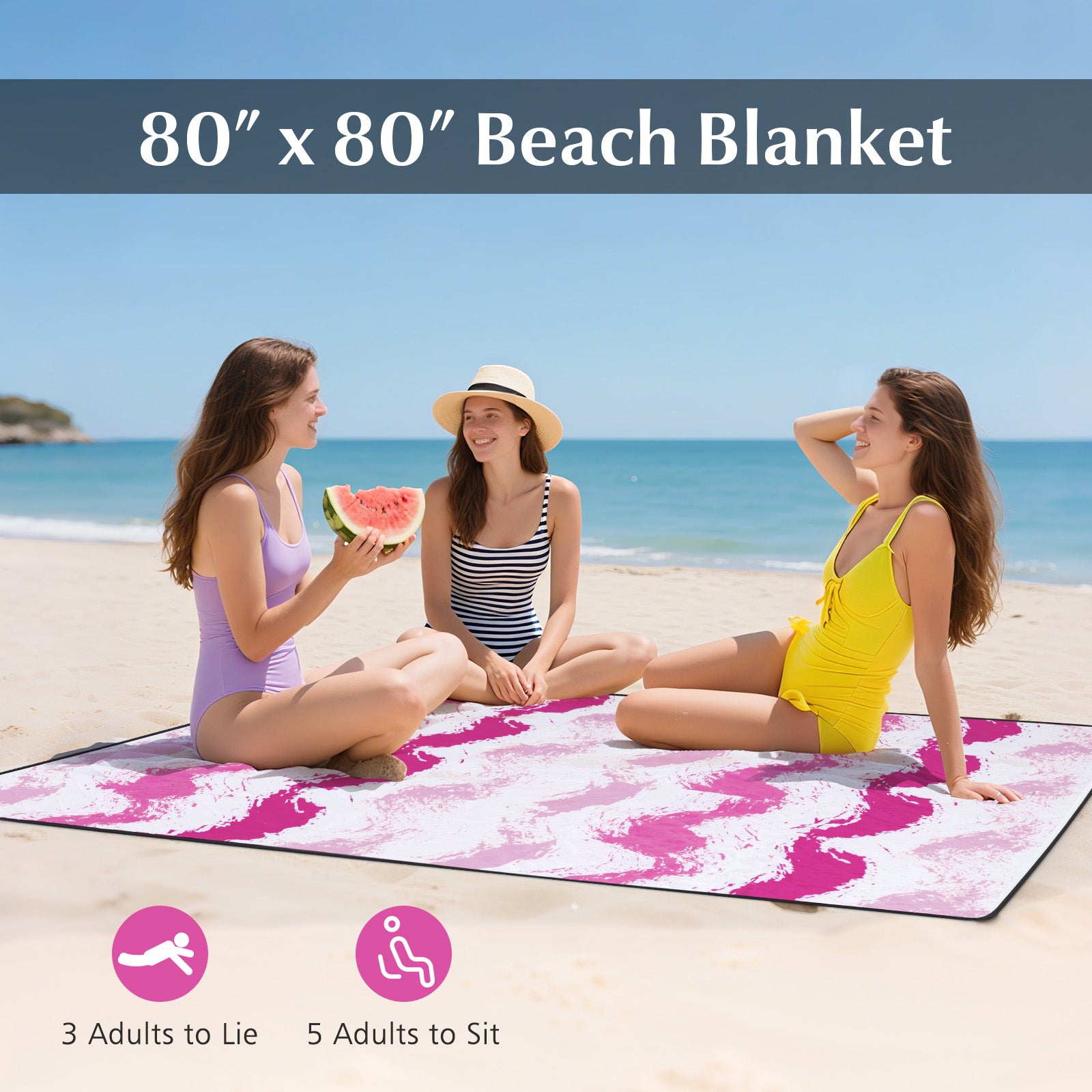 4 Pieces Beach Umbrella Set with 2 Foldable Chairs and Picnic Blanket, Pink Outdoor Umbrellas at Gallery Canada