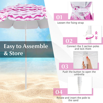 4 Pieces Beach Umbrella Set with 2 Foldable Chairs and Picnic Blanket, Pink Outdoor Umbrellas at Gallery Canada