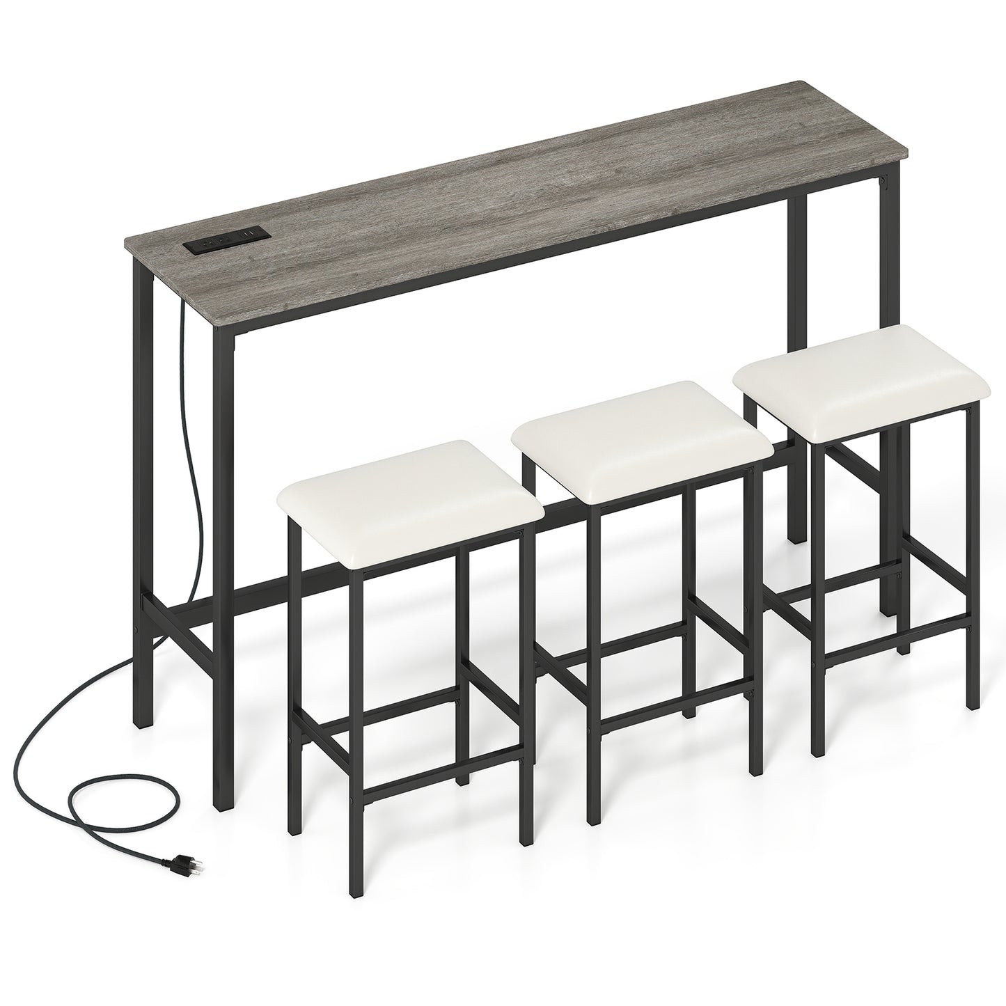 4-Piece Counter Height Bar Table With Power Outlet, 3 Padded Stools, Gray Dining Room Sets at Gallery Canada