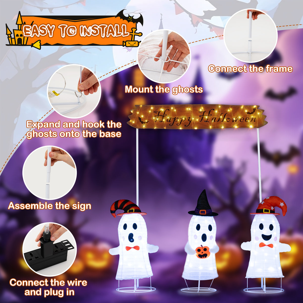 4 Pieces Halloween Decoration Pop up Ghosts with Gate and LED Lights Halloween at Gallery Canada