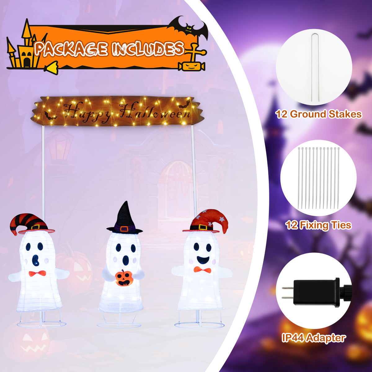 4 Pieces Halloween Decoration Pop up Ghosts with Gate and LED Lights Halloween at Gallery Canada